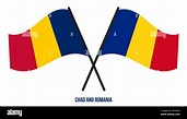 Banderas de Chad y Rumania Cruzadas y ondeando Estilo Plano. Proporción ...