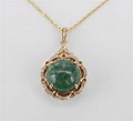 Natural Jade Necklace, Diamond and Jade Halo Pendant, 14K Yellow Gold ...