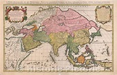an old map of asia showing the countries in pink and green, with other colored areas
