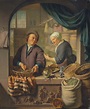 Frans van Mieris II (Leiden 1689-1763) , A man and a woman in a grocer ...