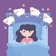 insomnio, niña en la cama contando ovejas de dibujos animados 2674145 ...