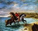 Eugène Delacroix, paintings Horses Coming Out of the Sea 1860 ...