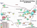 Landkarte US-Bevolkerungsverteilung, Landkarte USA, Karte USA, Karte ...