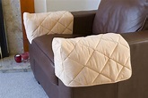 Pair of Quilted Arm Chair Protectors Furniture Covers Sofa Arms Beige ...