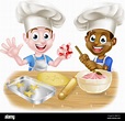 Dibujos animados Boys Baking Cakes Imagen Vector de stock - Alamy