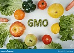 Top View Different GMO Fruits and Vegetables Arranged on the Table. Non ...