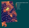 Population density of Alabama counties Cleburne, Bibb, Talladega ...