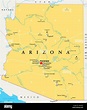 Arizona political map with capital Phoenix, important cities, rivers, lakes. State in ...