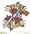 Tatouage Avec Le Revolver Et Les Roses Illustration Stock ...