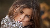 Little Cute Brown Eyes Girl Is Leaning On Wooden In Blur Background HD ...
