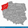 West Pomerania Red Highlighted in Map of Poland Stock Illustration ...