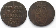 REUSS-GREIZ 1 Pfennig 1822 HEINRICH XIX copper VF # 38867 | MA-Shops
