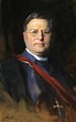 a painting of a man wearing glasses and a cross on his chest, in a portrait