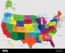 Estados Unidos 50 Mapa de colores y nombres de Estados imagen vectorial ...