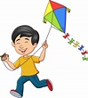 Cartoon happy boy playing kite 5162038 Vector Art at Vecteezy