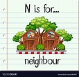 Flashcard letter n is for neighbour Royalty Free Vector