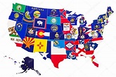 Mapa de Estados Unidos de América con banderas estatales ...