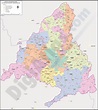 Madrid - mapa provincial con municipios y códigos postales en color
