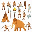 Conjunto de iconos de dibujos animados plana personas primitivas ...