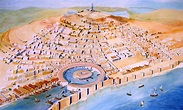 Modern reconstruction of Punic Carthage. The circular harbor at the ...