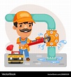 Cartoon plumber repairing a pipe Royalty Free Vector Image
