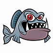 personaje de dibujos animados enojado pez piraña con grandes ojos rojos ...