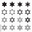 Six-pointed star icons. Collection of 16 hexagram symbols isolated on a ...