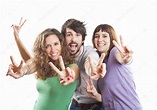 Grupo de tres amigos felices positivos: fotografía de stock ...