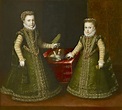 Las infantas Isabela Clara Eugenia y Micaela Catalina, hijas de Felipe II y de su tercera esposa ...