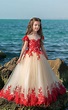 Illusion Short Sleeve Red Kids Prom Dresses CHK023 - 4prom.co.uk