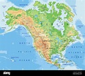 Detaillierte physische Karte für Nordamerika mit Beschriftung Stock ...