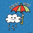 Rainy day could with umbrella cartoon vector illustration - stock ...
