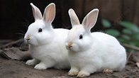 Fondo Dos Conejos Blancos Están Sentados Uno Al Lado Del Otro Fondo ...