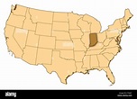 Mapa de Estados Unidos donde Indiana es resaltada Fotografía de stock ...