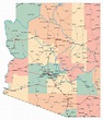 Laminated Map - Large administrative map of Arizona state with roads, highways and cities Poster ...