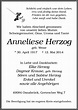Traueranzeigen von Anneliese Herzog | noz Trauerportal