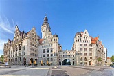 View on New town hall (Neues Rathaus) from Burgplatz square in Leipzig ...