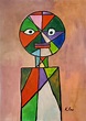 a painting with different colored shapes and colors on it's face, in ...