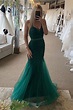 Lace Dark Green Prom dresses 2023 Mermaid Sleeveless Evening Gowns ...