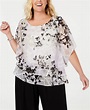 Alex Evenings Plus Size Printed Tiered Blouse - Multi | Tiered blouse ...