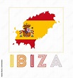 Ibiza Logo. Map of Ibiza with island name and flag. Appealing vector ...