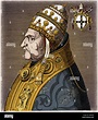 Pope Pius II - portrait, in profile, with coat of arms. Engraving by ...