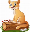 Cartoon feline sitting on tree log 9321650 Vector Art at Vecteezy