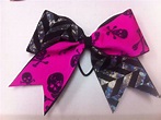 Pink skulls and holographic chevron cheer bow https://www.facebook.com ...