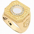 18k Solid Gold Men’s Signet Ring with Diamond Solitaire, Noble Coat of ...