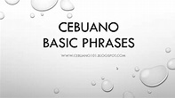 the words cebuanoo basic phrases written in black on a white background ...