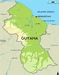 Large physical map of Guyana with major cities | Guyana | South America ...
