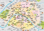 Mapa y plano de 20 distritos (arrondissements) y barrios de París