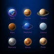 Vector realistic, 3d set of solar system planets. Illustration of nine ...