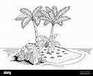 Gráfico de la isla blanco negro paisaje dibujo ilustración vector ...